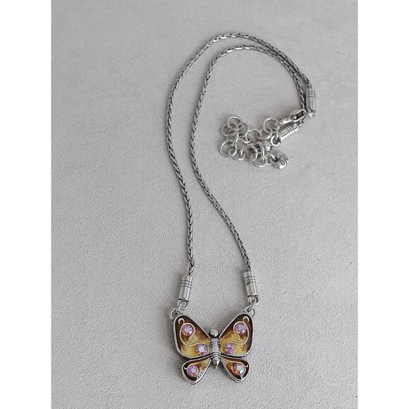 Brighton Butterfly Pendant Necklace Reversible Aurora Borealis Crystal Retired - Picture 1 of 9